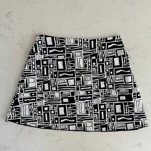Reversible Pull On Golf Pickleball Mini Skirt Abstract Print/Solid Blk Wht S